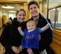 Baby Caleb celebrates his father's match.